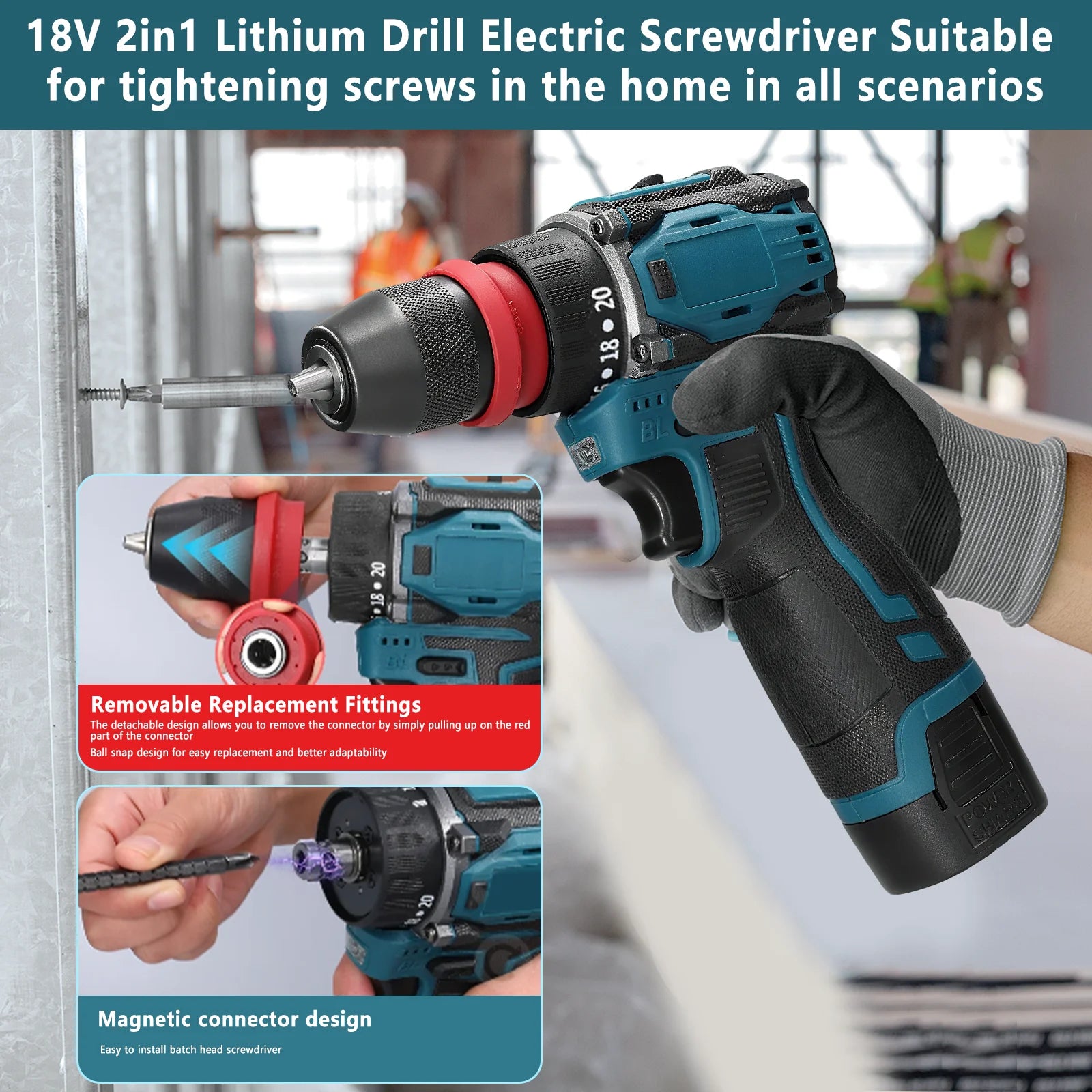 2in1 Cordless Electric Screwdriver Drill Brushless Motor 45/55Nm Torque Stepless Speed Regulation Handheld Lithium Driver Drill