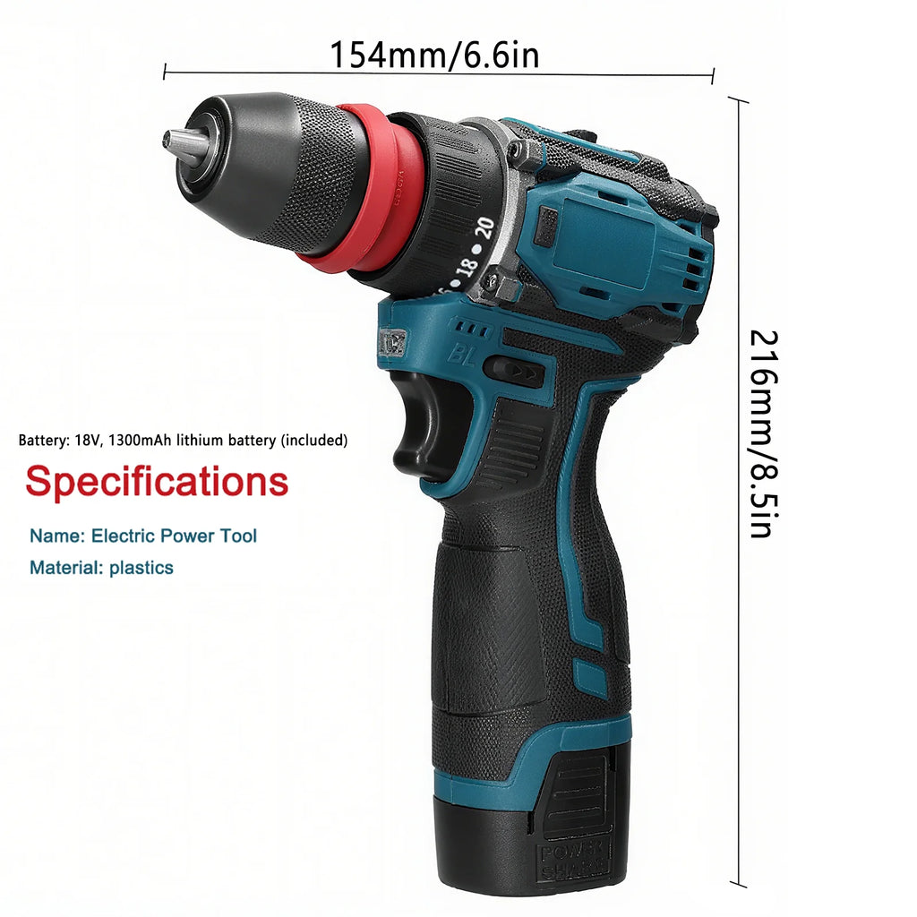 2in1 Cordless Electric Screwdriver Drill Brushless Motor 45/55Nm Torque Stepless Speed Regulation Handheld Lithium Driver Drill