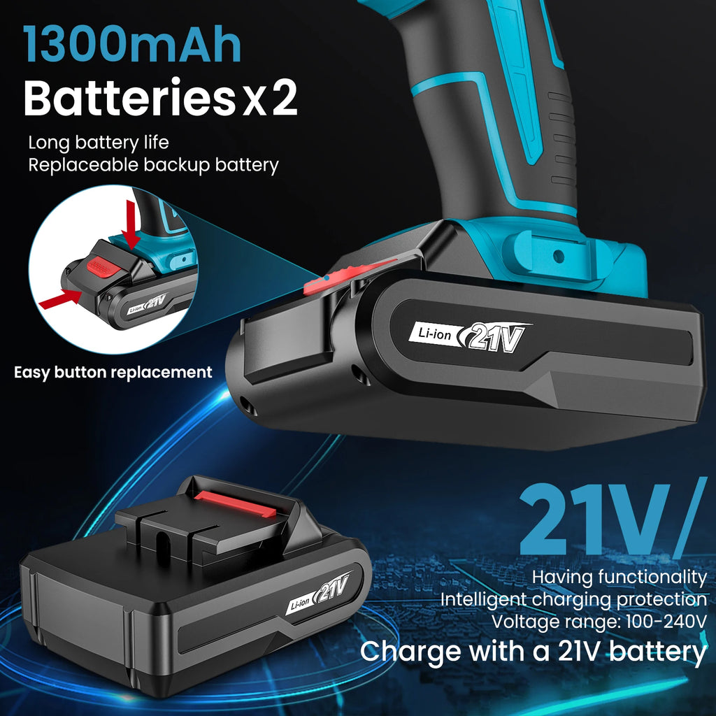 21V Impact Cordless Screwdriver 1600rpm High Speed Drills Rechargeable Battery Drill Household Drill Power Tools With Drill Bits