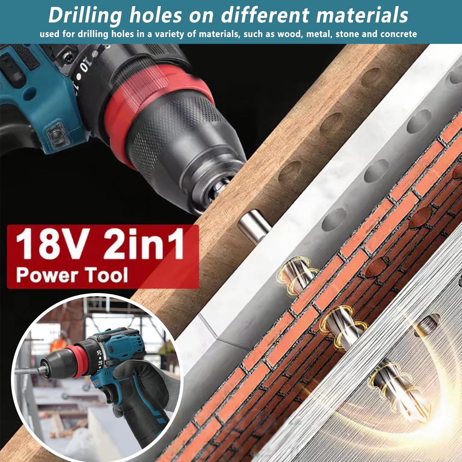 2in1 Cordless Electric Screwdriver Drill Brushless Motor 45/55Nm Torque Stepless Speed Regulation Handheld Lithium Driver Drill