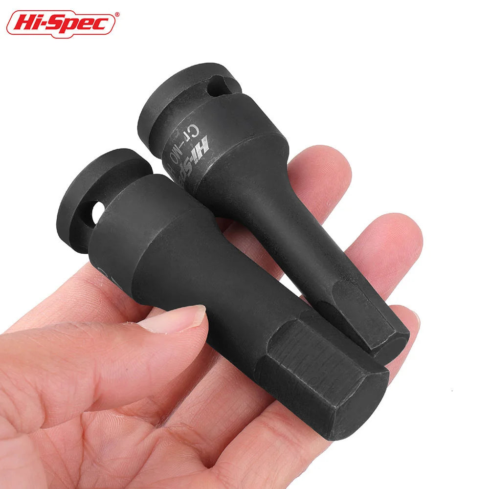 Hi-Spec 1/2 Impact Screwdriver Hex Bit Socket Heavy Duty Electric Wrench Drill Adapter H5 to H19 Cr-Mo Hand Tool for Auto Repair