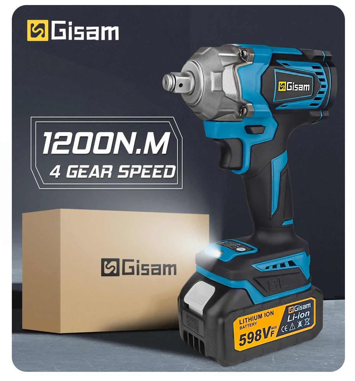 Gisam 1200N.M Brushless Electric Impact Wrench 1/2 inch Screwdriver Cordless Electric Wrench Tools for Makita 18V Battery Pins
