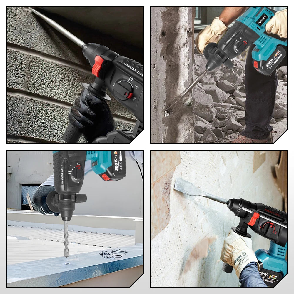 YOFIDRA 26MM Brushless Electric Hammer Drill 1680W Cordless Multifunctional Rotary Hammer Drill Tool For Makita 18V Battery Pin