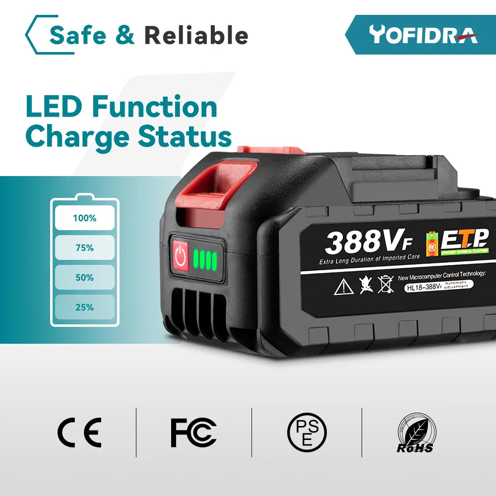 YOFIDRA 26MM Brushless Electric Hammer Drill 1680W Cordless Multifunctional Rotary Hammer Drill Tool For Makita 18V Battery Pin