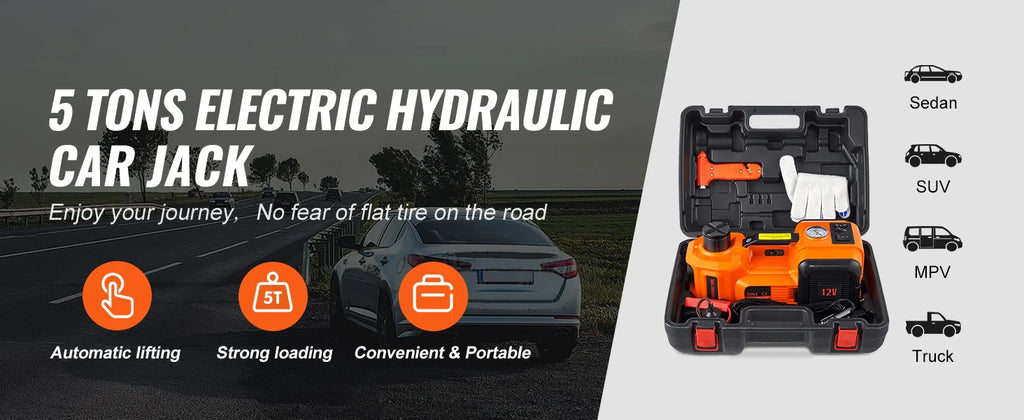 SucceBuy 5T Electric Car Jack Hydraulic Car Jack with Built-in Inflatable Pump and LED Light Car Jack SUV MPV Truck Change Tire