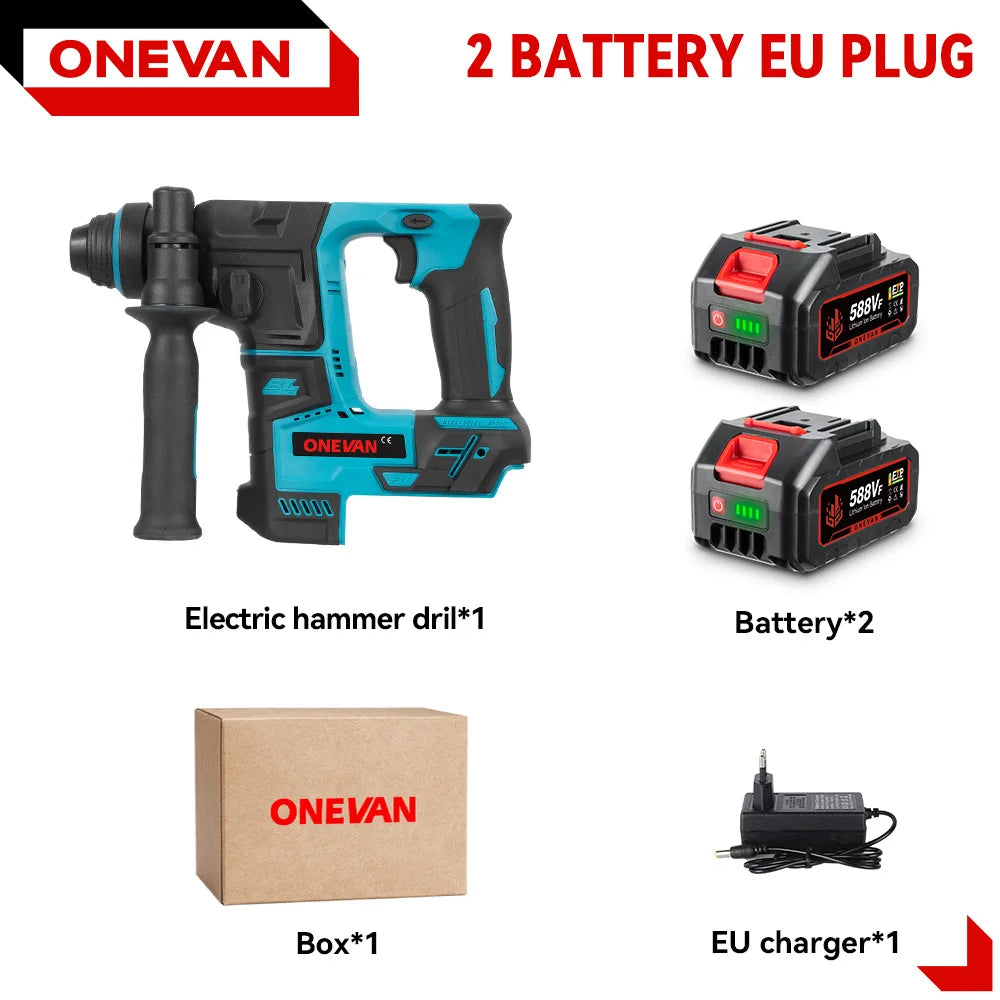ONEVAN 27MM Brushless Electric Hammer Impact Drill Cordless Multifunction Rotary Hammer Power Tool For Makita 18V Battery Pin