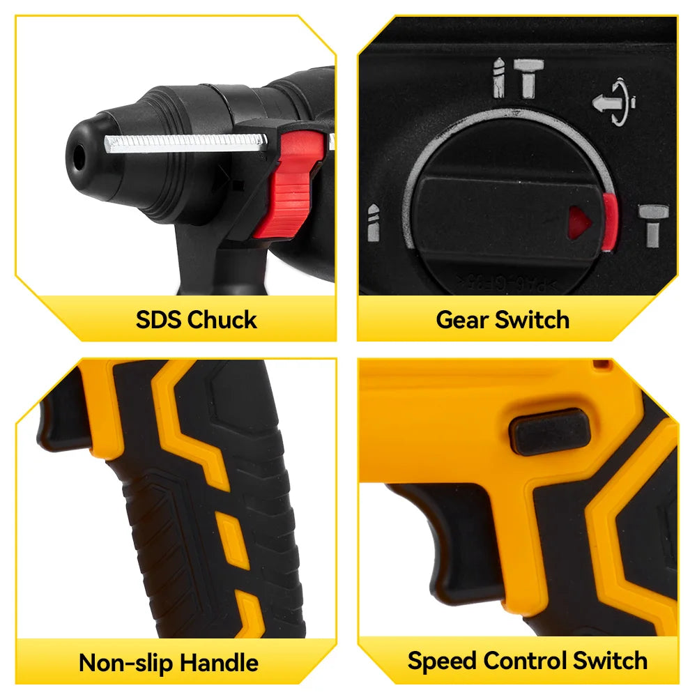 MELLWIN 3 in 1 Brushless Electric Hammer Drill Multifunction Impact Hammer for Steel Concrete Wood For Makita 18V Battery Pin