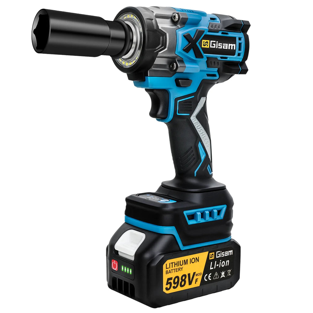 Gisam 900N.M Brushless Electric Wrench 1/2 Inch Impact Wrench Electirc Screwdriver Drill Compatible with Makita 18V Battery Pin