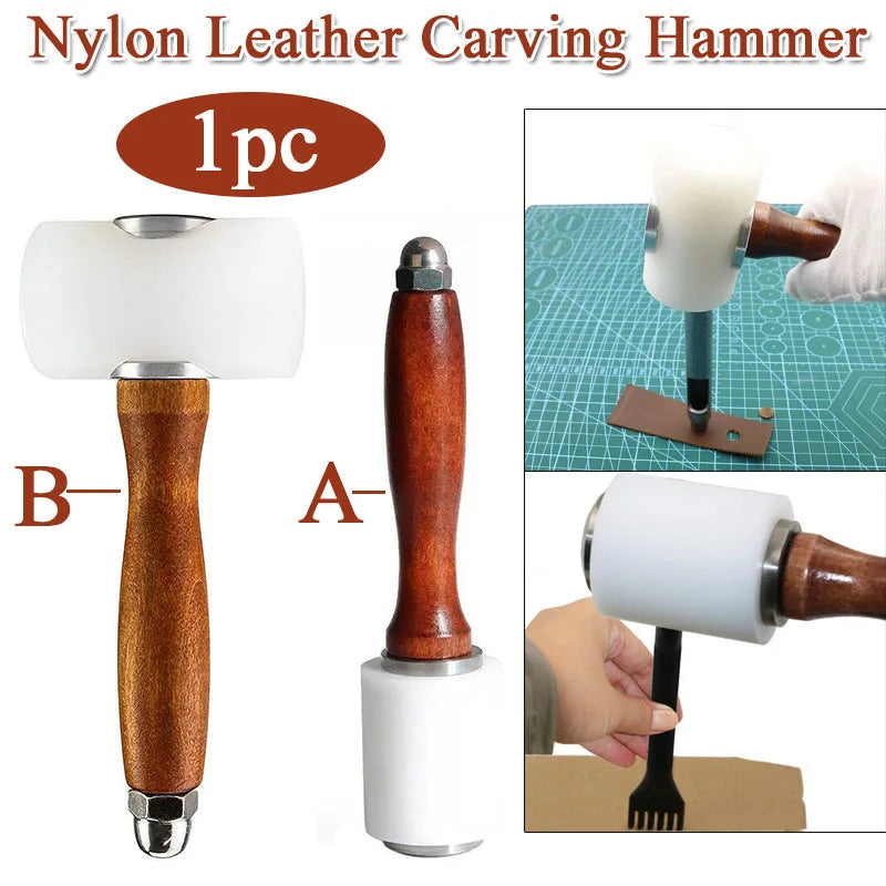 1pc Nylon Leather Carving Hammer DIY Handmade Tools Printed Cowhide Punch Cutting Sewing Hammers Leather Art Making Supplies