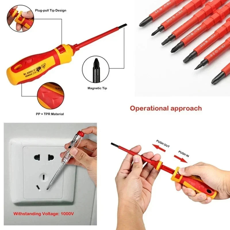 13 in 1 Electrician Screwdriver Set Phillips Slotted Torx Professional 1000V Insulated CRV Magnetic Screw Driver Changeable Bit