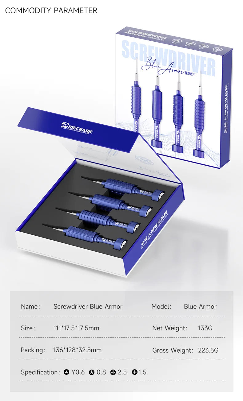 Mechanic Blue Armor 4in1 High Hardness Precision Screwdriver Plum blossom cross for IPhone bottom Internal disassembly tools