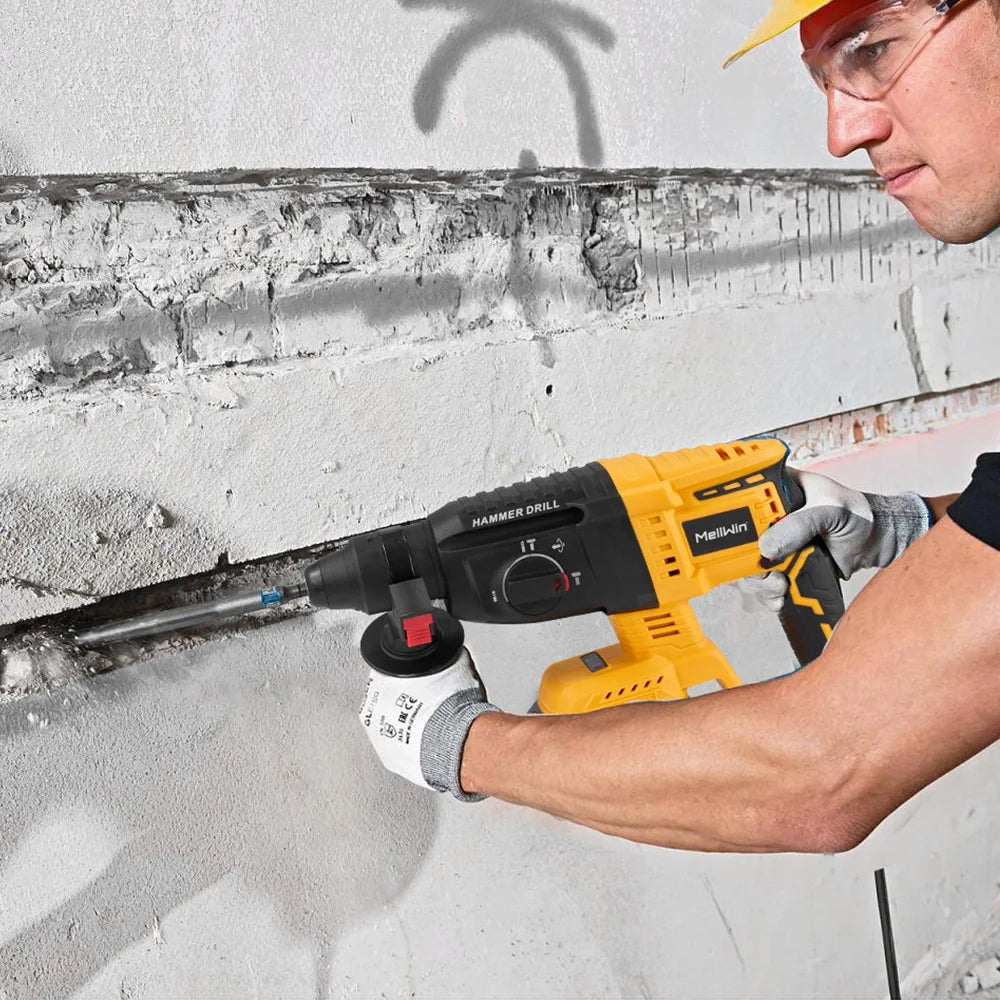MELLWIN 3 in 1 Brushless Electric Hammer Drill Multifunction Impact Hammer for Steel Concrete Wood For Makita 18V Battery Pin