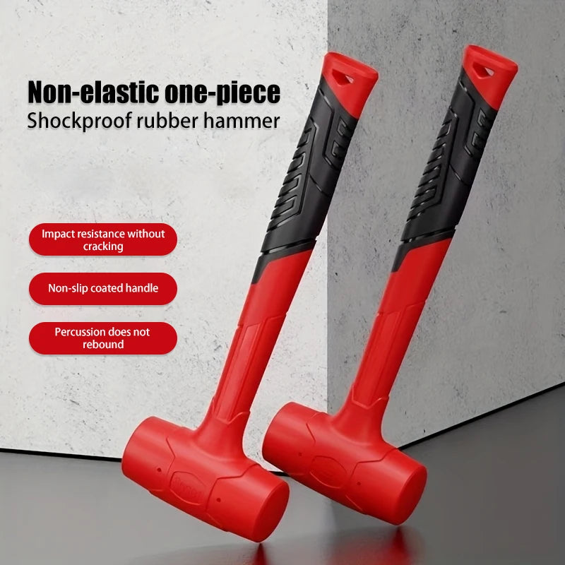 Double-sided rubber hammer, heavy-duty rubber hammer, with insulated handle and non-slip grip, non-elastic mounting hammer.