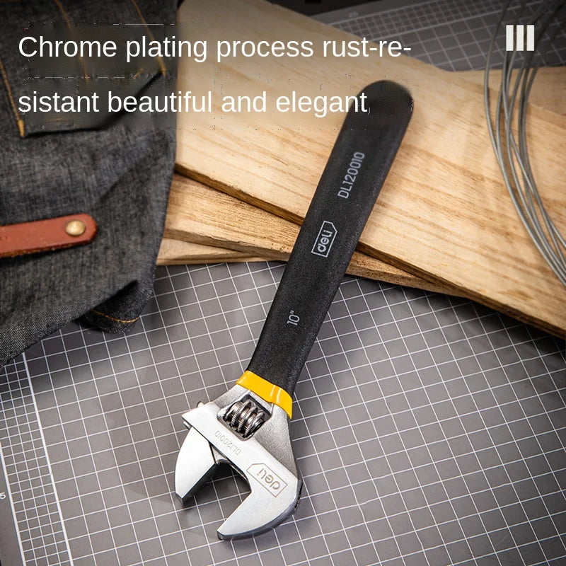 Deli 1 Pcs 6/8/10/12 Inch Universal Spanner Adjustable Wrench Strong with Non-slip Handle Large Opening Monkey Wrench