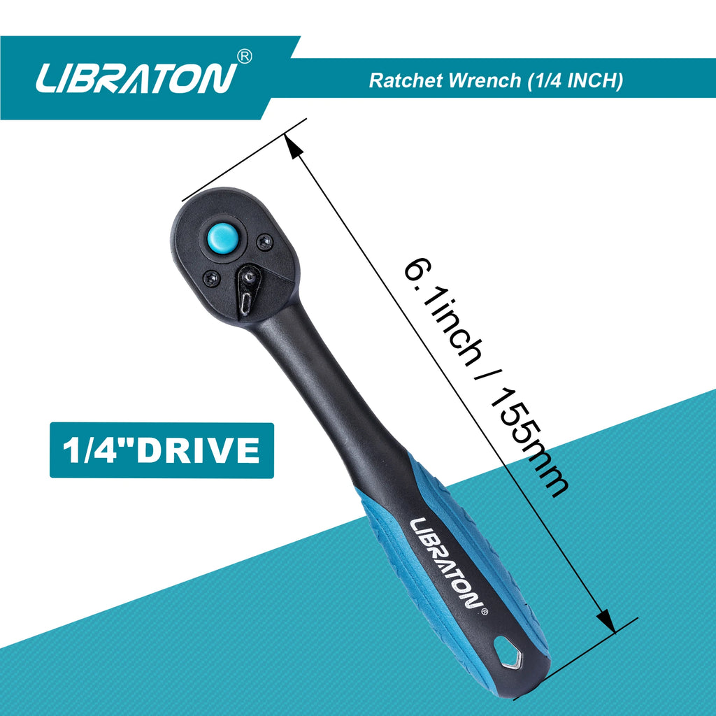 LIBRATON 72-Tooth Ratchet Wrench Quick Release Ratchet Handle Reversible 1/4'' 3/8'' 1/2'' Drive Auto Repair Tool Home DIY Tools