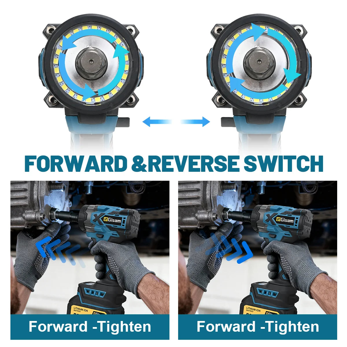 Gisam 900N.M Torque Brushless Electric Impact Wrench 1/2 inch Cordless Wrench Screwdriver Power Tools For Makita 18V Battery Pin