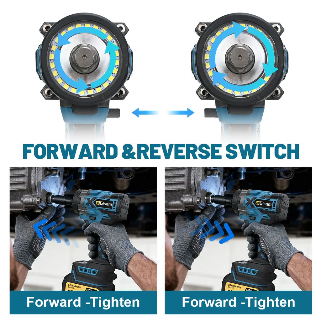 Gisam 900N.M Brushless Electric Wrench 1/2 Inch Impact Wrench Electirc Screwdriver Drill Compatible with Makita 18V Battery Pin