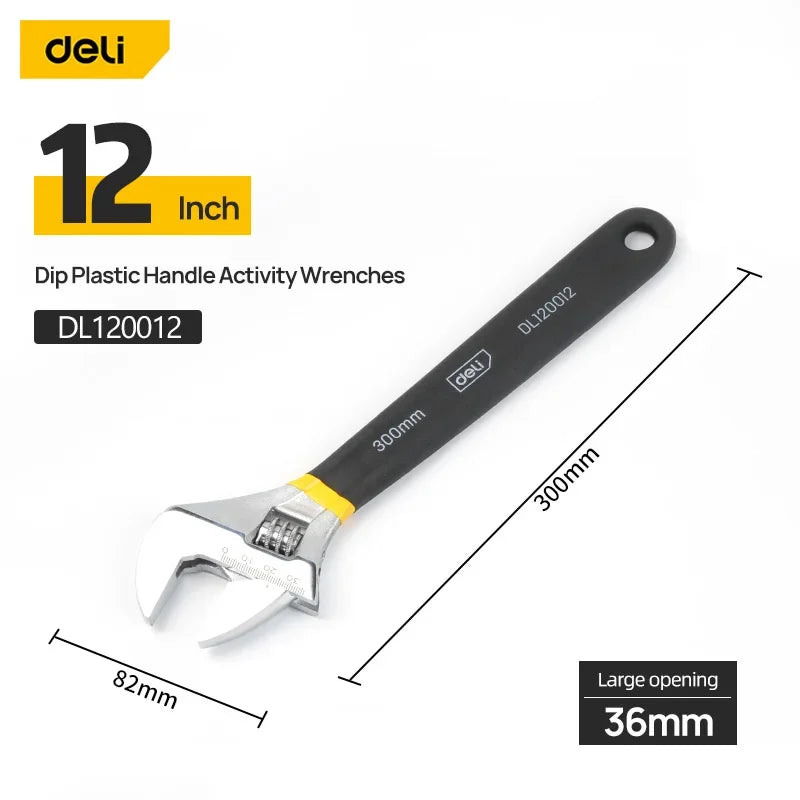 Deli Adjustable Wrench Car Bicycle Wrenchs Dip Plastic Carbon Steel Universal Spanner Mechanical Workshop Hand Repair Tools