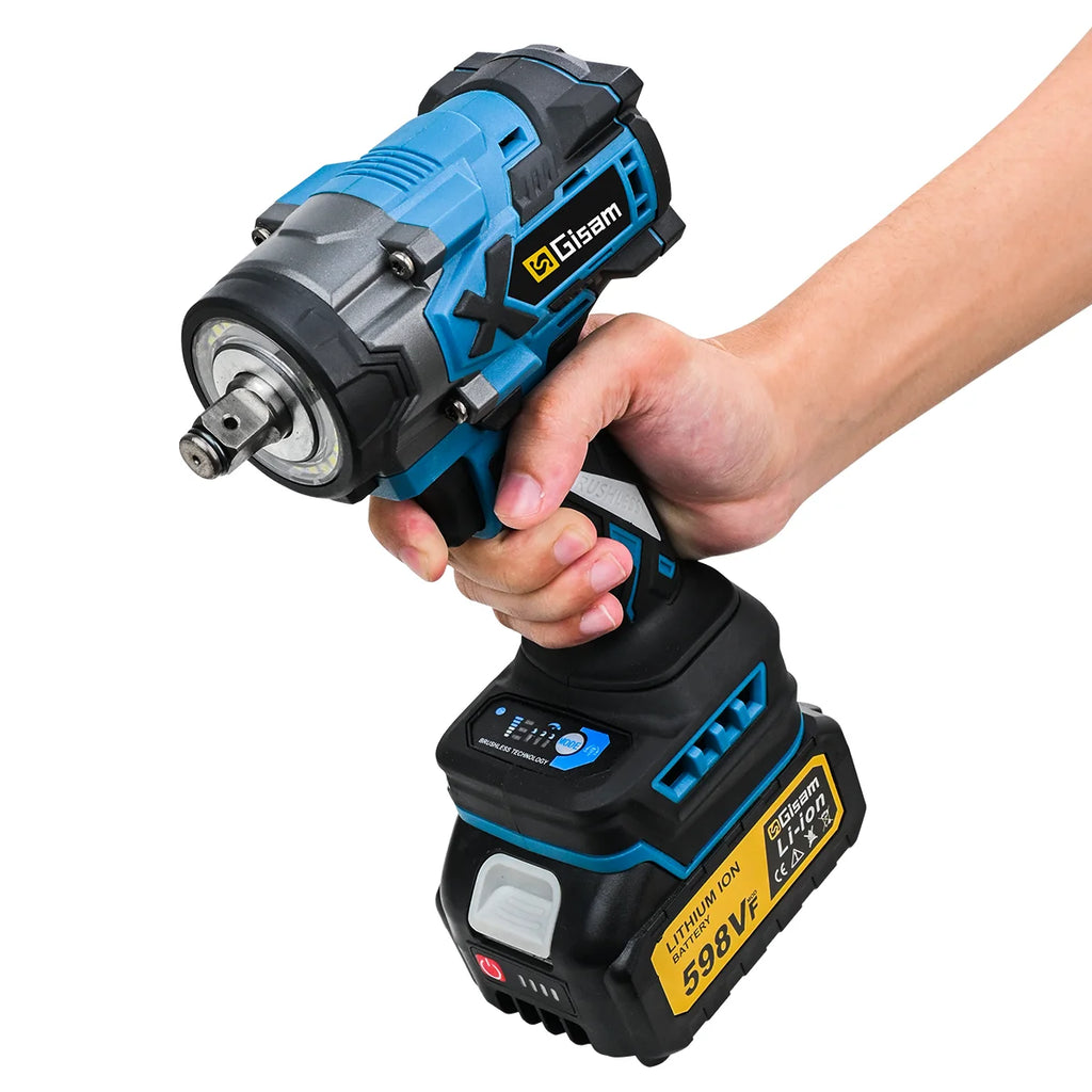 Gisam 900N.M Torque Brushless Electric Impact Wrench 1/2 inch Cordless Wrench Screwdriver Power Tools For Makita 18V Battery Pin