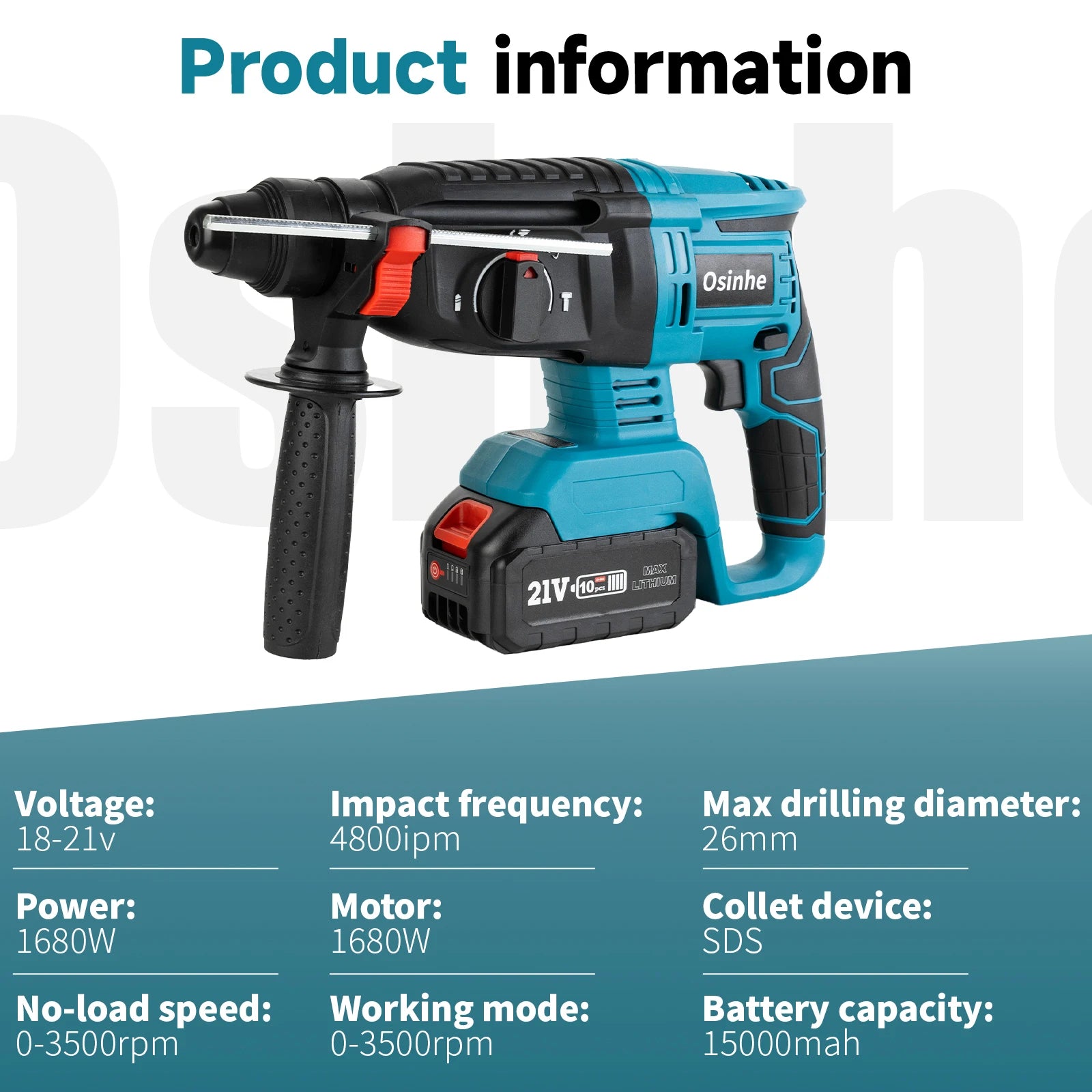 26mm Brushless Electric Hammer Drill Multifunctional Rotary Hammer Drill Cordless Impact Drill Tool For Makita 18V Battery Pin