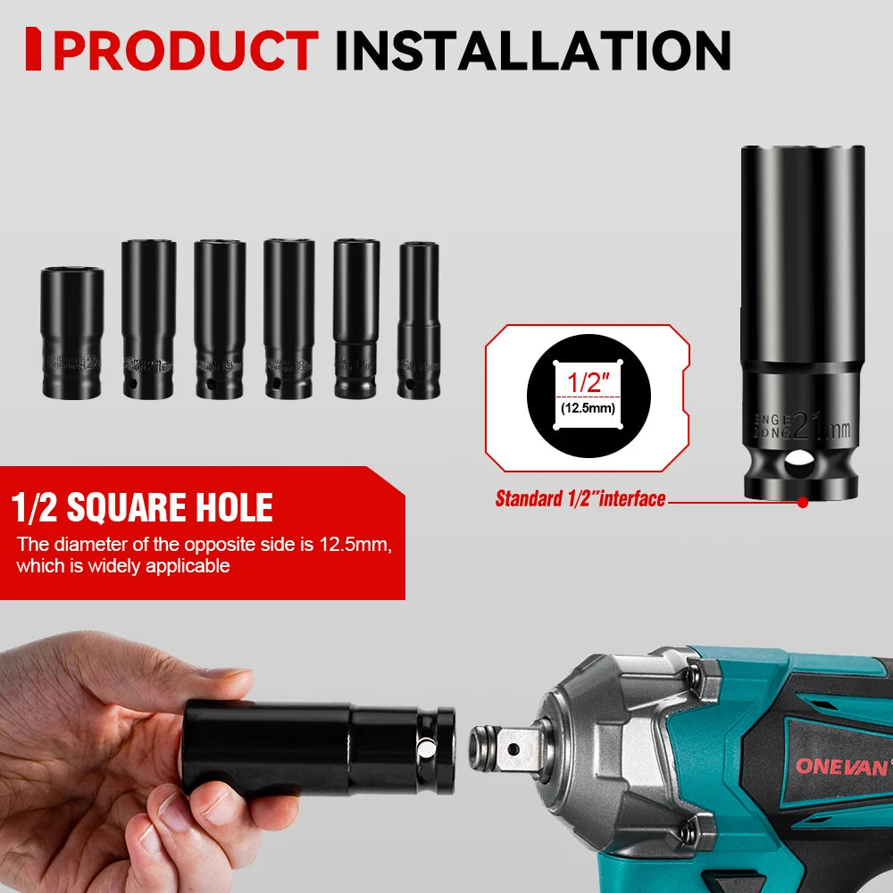 ONEVAN 1200N.M Brushless Electric Impact Wrench 3 Funtion 1/2" Cordless Portable Screwdriver Drill Tools For Makita Battery Pin
