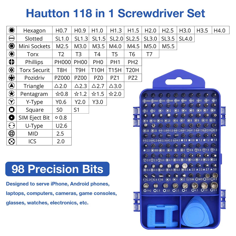 122-Piece Magnetic Screwdriver Set Professional Precision Tool Kit with CR-V Steel Bits Magnetic Tips For DIY Repairs
