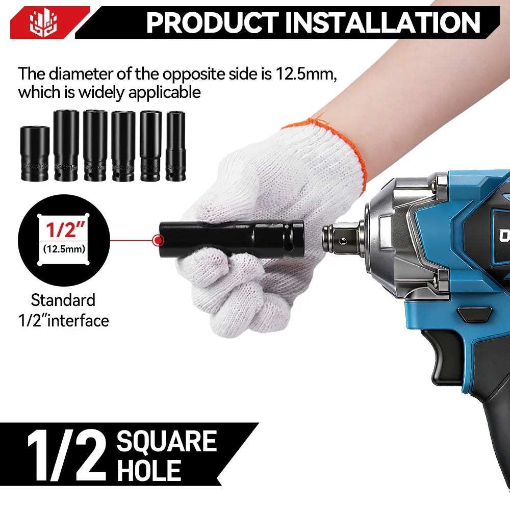 ONEVAN 1200N.M Brushless Electric Impact Wrench 1/2inch Cordless Torque Wrench Screwdriver Power Tool For Makita 18V Battery Pin