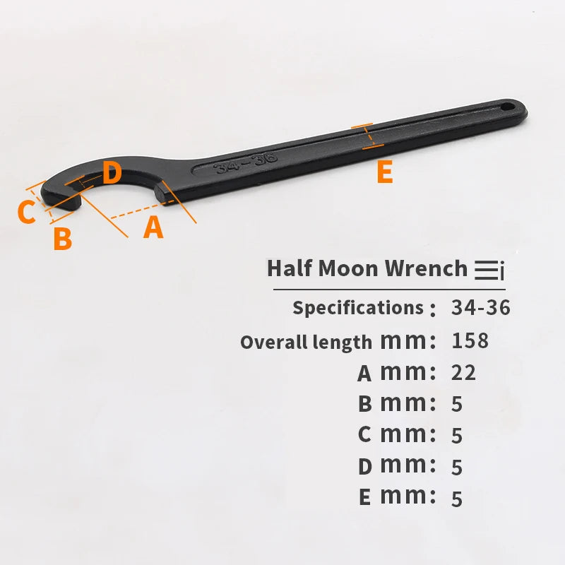 1pcs Round Nut Hook Spanner Mill Holder Half Moon Wrench 22-26 34-36 38-42 45-52 55-62 85-105 90-95 165-170