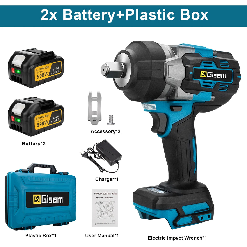 Gisam 2800N.M Brushless Electric Wrench 1/2 Inch Impact Wrench Electirc Screwdriver Drill Compatible with Makita 18V Battery Pin