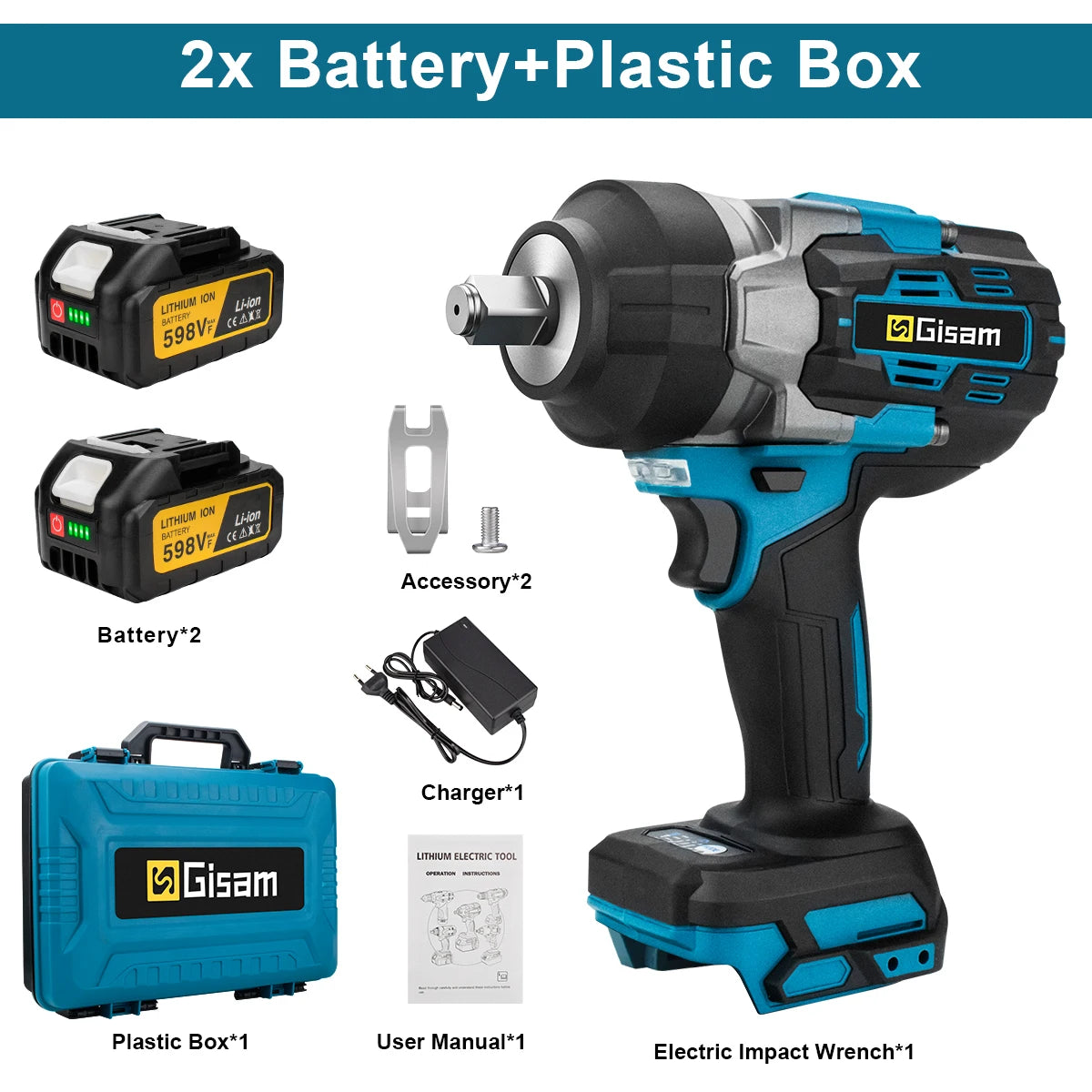 Gisam 2800N.M Brushless Electric Wrench 1/2 Inch Impact Wrench Electirc Screwdriver Drill Compatible with Makita 18V Battery Pin
