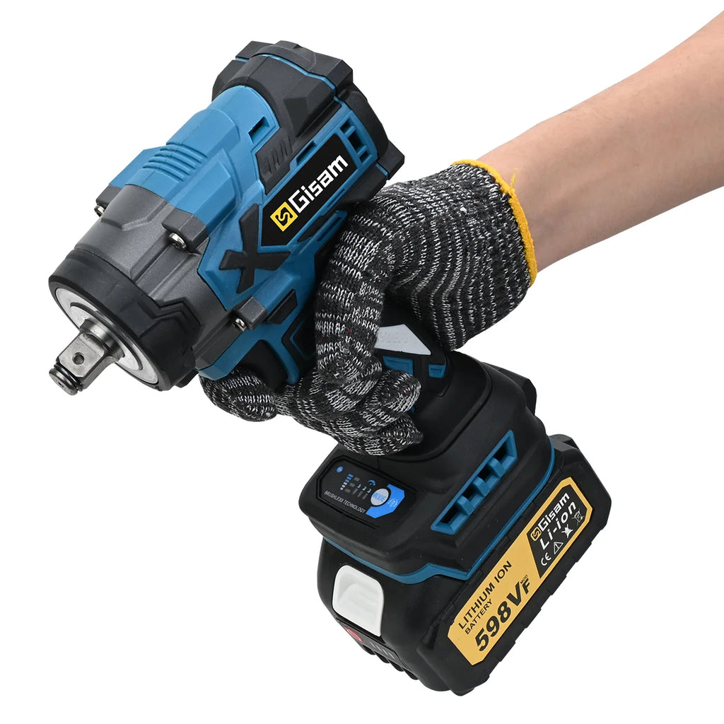 Gisam 900N.M Brushless Electric Wrench 1/2 Inch Impact Wrench Electirc Screwdriver Drill Compatible with Makita 18V Battery Pin