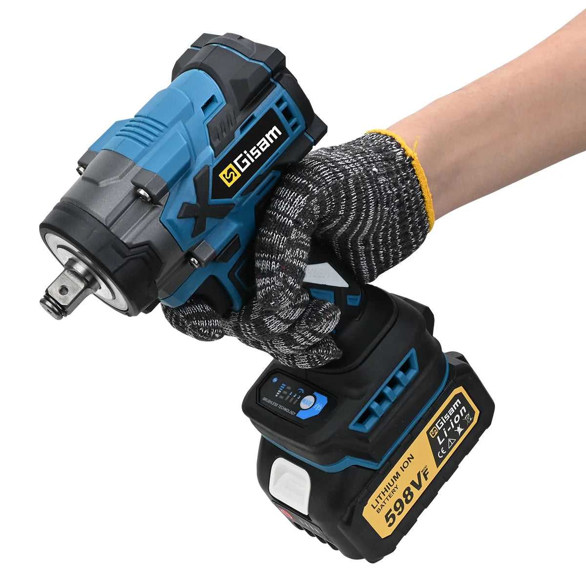 Gisam 900N.M Brushless Electric Wrench 1/2 Inch Impact Wrench Electirc Screwdriver Drill Compatible with Makita 18V Battery Pin