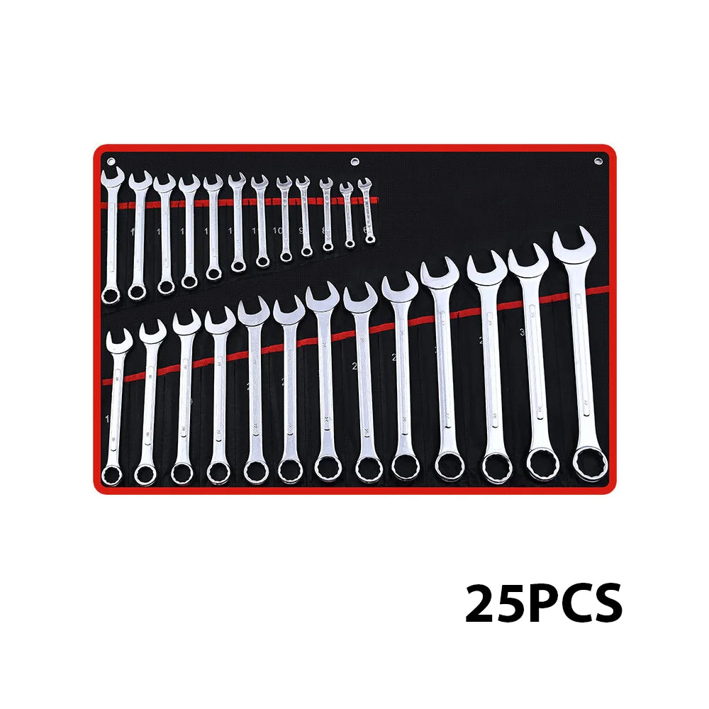25Pcs Dual-purpose Wrench Set 6-28/30/32mm Blossom Ring Open-ended Spanner Hand Tools for Bicycle Motorcycle Car Repair Tools