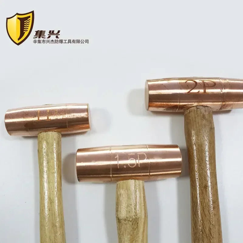 Red Copper Round Drum Hammer with Wooden Handle Double sided Hammer Red Copper Round Drum Hammer 1p-3p
