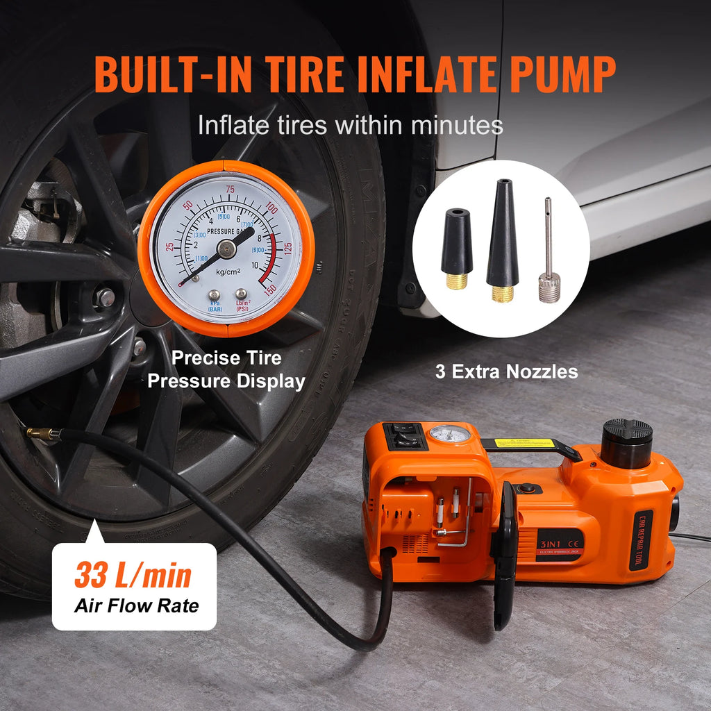 SucceBuy 5T Electric Car Jack Hydraulic Car Jack with Built-in Inflatable Pump and LED Light Car Jack SUV MPV Truck Change Tire