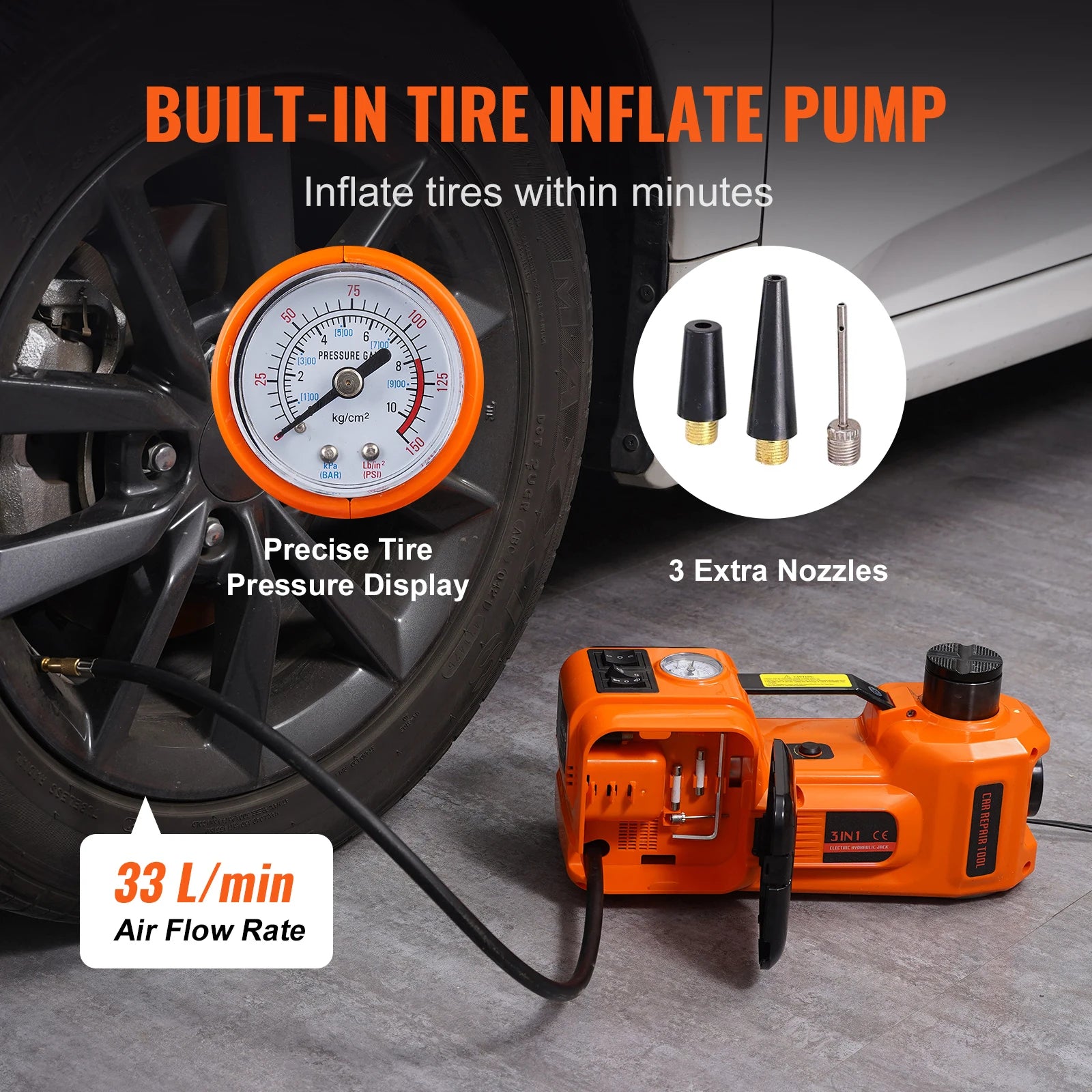 SucceBuy 5T Electric Car Jack Hydraulic Car Jack with Built-in Inflatable Pump and LED Light Car Jack SUV MPV Truck Change Tire