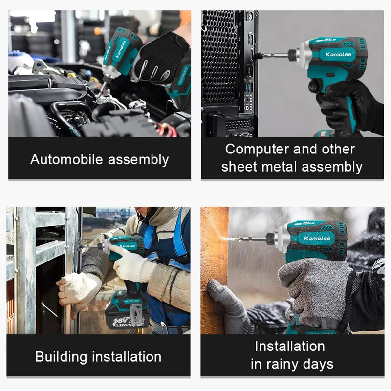 Kamolee 588Nm Cordless Electric Impact Brushless Wrench 5 Speed Screwdriver Power Tool 1/4" with 3 LED Light for 18V 21V Battery