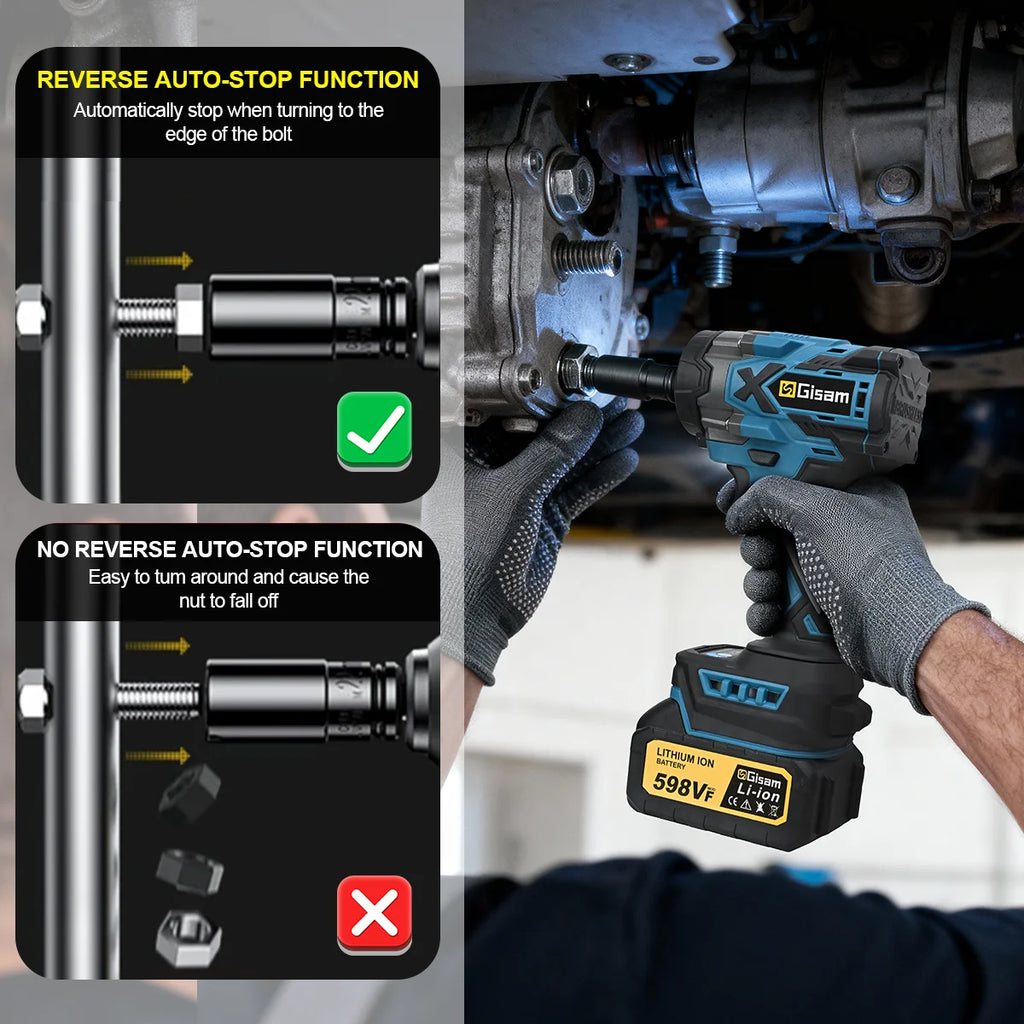 Gisam 900N.M Torque Brushless Electric Impact Wrench 1/2 inch Cordless Wrench Screwdriver Power Tools For Makita 18V Battery Pin