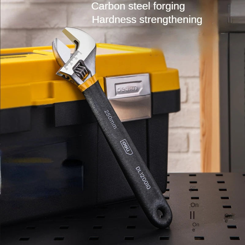 Deli 1 Pcs 6/8/10/12 Inch Universal Spanner Adjustable Wrench Strong with Non-slip Handle Large Opening Monkey Wrench