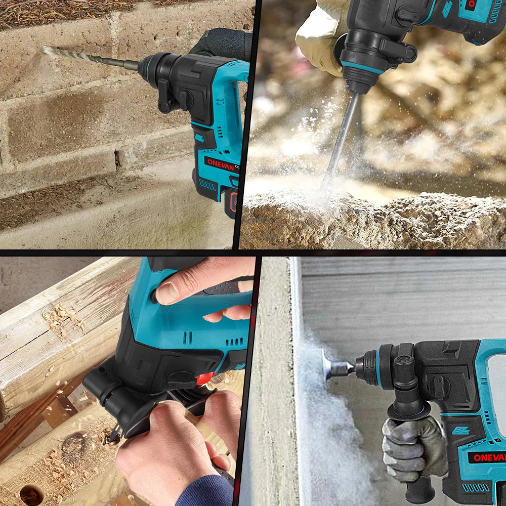 ONEVAN 27MM Brushless Electric Hammer Impact Drill Cordless Multifunction Rotary Hammer Power Tool For Makita 18V Battery Pin