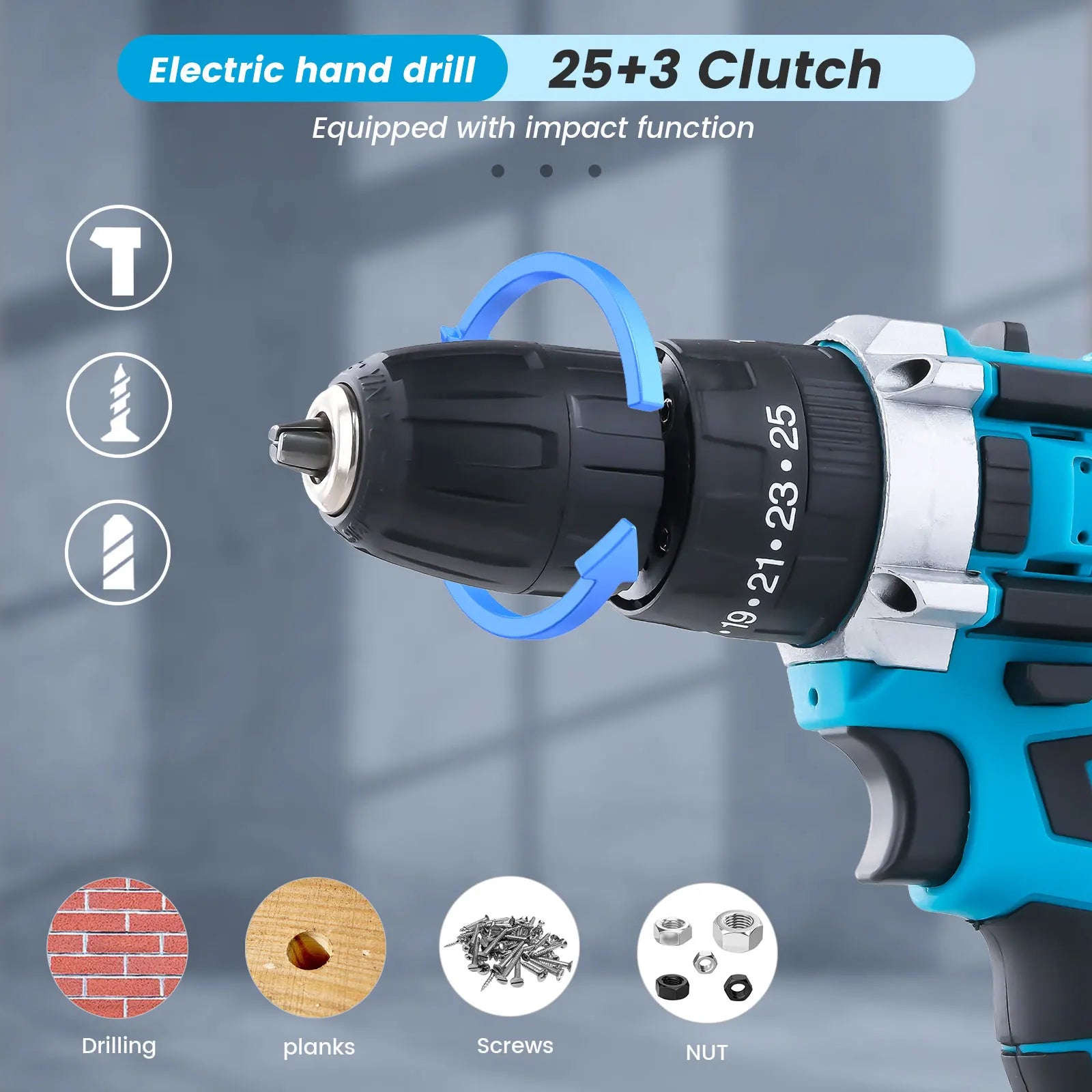 21V Cordless Brush Drill Driver with Impact Function Rotary Hammer 2-Speed Hammer Drill Electric Screwdriver Set With 2 Battery