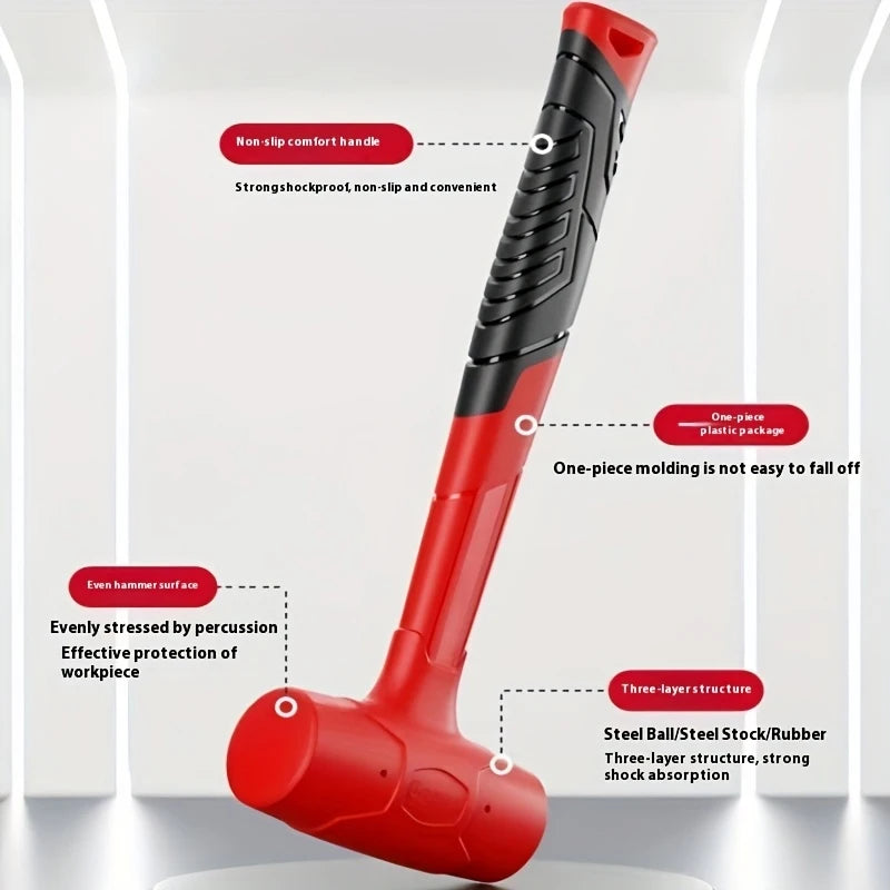 Double-sided rubber hammer, heavy-duty rubber hammer, with insulated handle and non-slip grip, non-elastic mounting hammer.