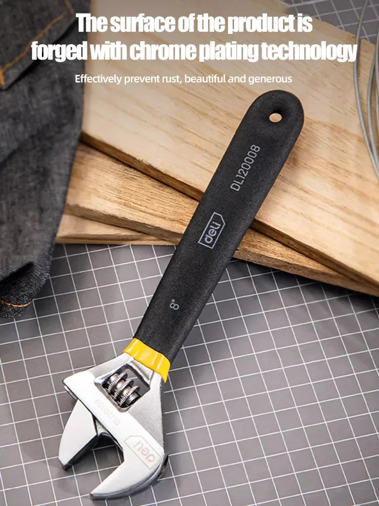 Deli Adjustable Wrench Car Bicycle Wrenchs Dip Plastic Carbon Steel Universal Spanner Mechanical Workshop Hand Repair Tools