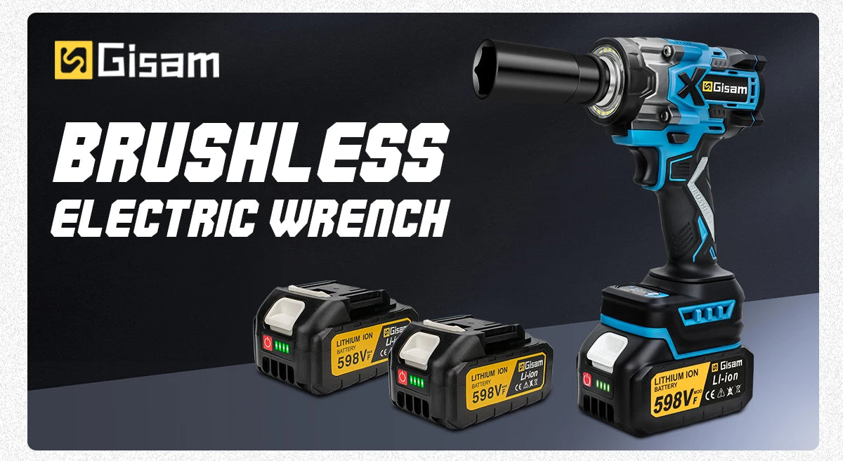 Gisam 900N.M Brushless Electric Wrench 1/2 Inch Impact Wrench Electirc Screwdriver Drill Compatible with Makita 18V Battery Pin