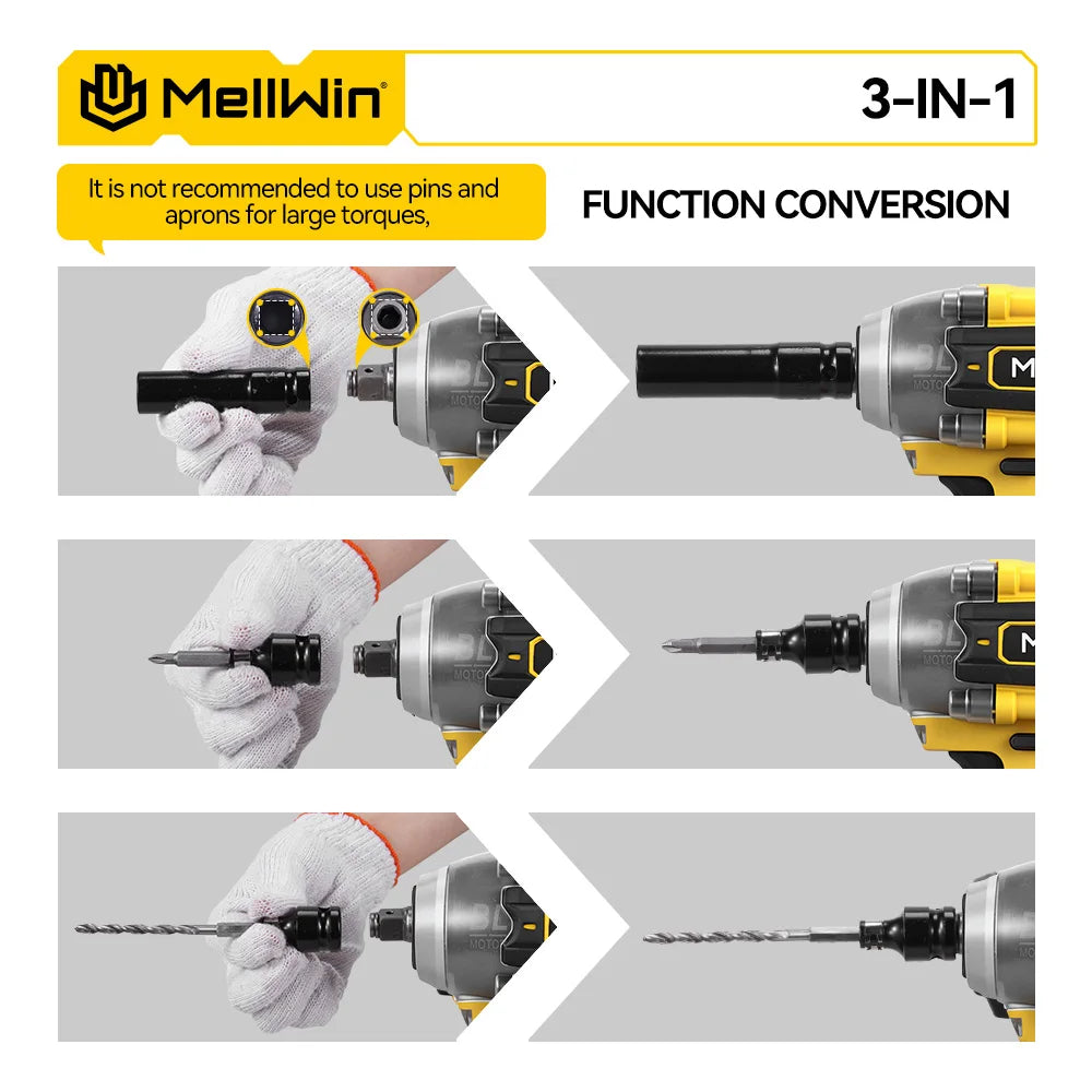 MELLWIN Brushless 520N·m Multi Electric Impact Wrench Set 3IN1 Electric Drill Screwdrive Repair Tool For Makita 18V Battery Pin