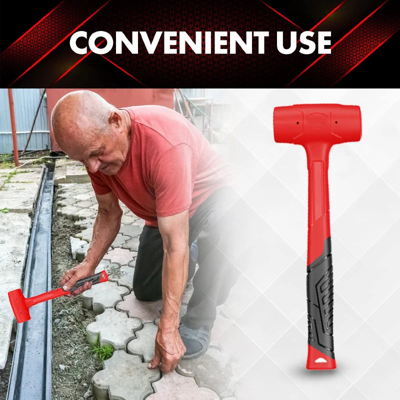 Double-sided rubber hammer, heavy-duty rubber hammer, with insulated handle and non-slip grip, non-elastic mounting hammer.