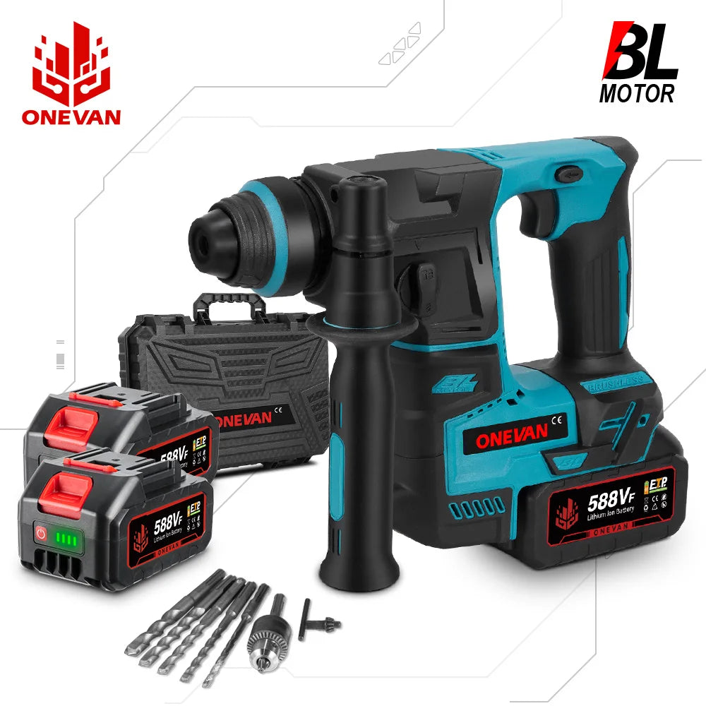 ONEVAN 27MM Brushless Electric Hammer Impact Drill Cordless Multifunction Rotary Hammer Power Tool For Makita 18V Battery Pin