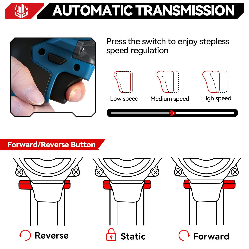ONEVAN 1200N.M Brushless Electric Impact Wrench 1/2inch Cordless Torque Wrench Screwdriver Power Tool For Makita 18V Battery Pin