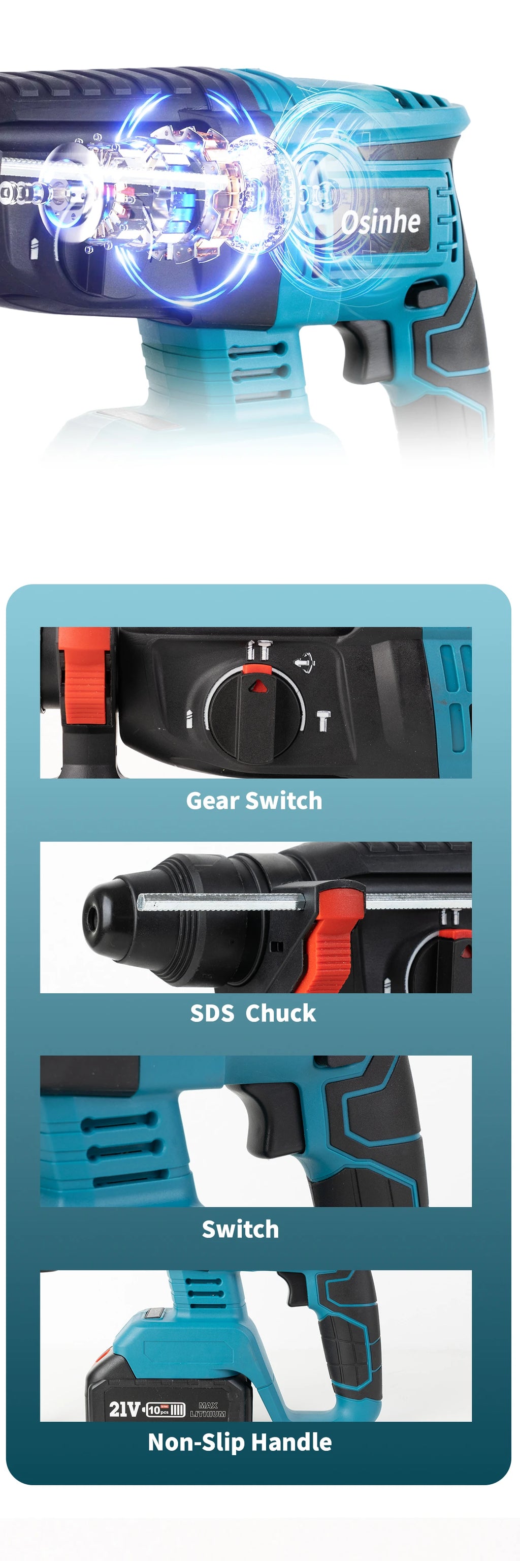 26mm Brushless Electric Hammer Drill Multifunctional Rotary Hammer Drill Cordless Impact Drill Tool For Makita 18V Battery Pin