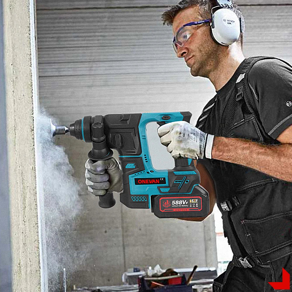 ONEVAN 27MM Brushless Electric Hammer Impact Drill Cordless Multifunction Rotary Hammer Power Tool For Makita 18V Battery Pin